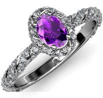 Oval Amethyst and Diamond (SI1, G) Halo Engagement Ring 1.50 ct tw in 14K White Gold