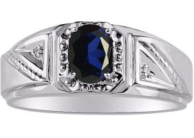 Mens Diamond & Sapphire Ring set in 14K Yellow Gold or 14K White Gold