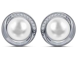 9 mm Akoya Cultured Pearl and 0.25 carat total weight diamond accent Earring in 14KT White Gold