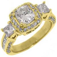 18k Yellow Gold 2.54 Carats Cushion Cut Past Present Future 3 Stone Diamond Ring