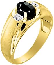 Mens Sapphire & Diamond Ring 14K Yellow Gold Band