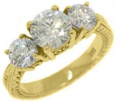 14k Yellow Gold Round Past Present Future 3 Stone Diamond Ring 2.26 Carats