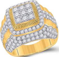 14kt Yellow Gold Mens Round Diamond Ribbed Square Cluster Ring 5 Cttw