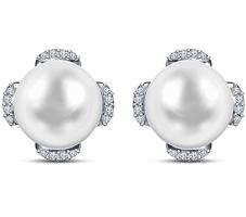 9 mm Akoya Cultured Pearl and 0.15 carat total weight diamond accents Earring in 14KT White Gold