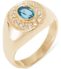 14k Rose Gold Natural Blue Topaz and Diamond Mens Signet Ring