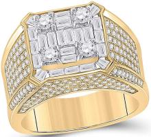 14kt Yellow Gold Mens Baguette Diamond Square Ring