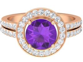 2.6 CT Moissanite 8 MM Solitaire Amethyst Ring, Bridal Jewelry in 14K Rose Gold