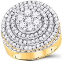 14kt Yellow Gold Mens Round Diamond Circle Flower Cluster Ring
