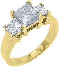 14k Yellow Gold Princess Cut Past Present Future 3 Stone Diamond Ring 2.50 Carats