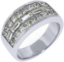 18k White Gold Mens Invisible Set Princess and Baguette Diamond Ring 3.25 Carats