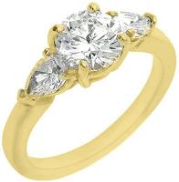 14k Yellow Gold Round & Pear Past Present Future 3 Stone Diamond Ring 1.65 Carats