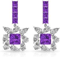 1.82CT Princess Amethyst IGI Certified Diamond Cluster Drop Earring in 18K White Gold