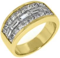 18k Yellow Gold Mens Invisible Set Princess and Baguette Diamond Ring 3.25 Carats