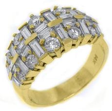 14k Yellow Gold 2.65 Carats Round & Baguette Cut Diamond Ring Wedding Band