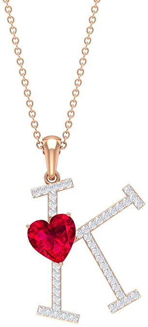1.6 CT Ruby and Moissanite Letter K Pendant 18K Rose Gold Alphabet Jewelry