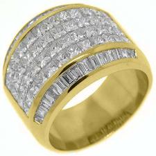 18k Yellow Gold 3.82 Carats Princess and Baguette Diamond Ring Wedding Band