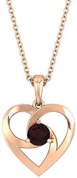 Open Heart Necklace Round Shaped 4 MM Garnet Solitaire Love Charm Pendant 10K Rose Gold