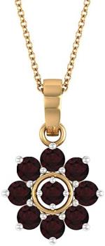 Gold Floral Jewelry Collection Garnet Necklace 1.32 CT Round Shaped Gemstone Cluster Pendant Necklace Valentines Gift in 18K Yellow Gold