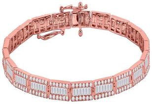 14kt Rose Gold Womens Baguette Diamond Link Bracelet