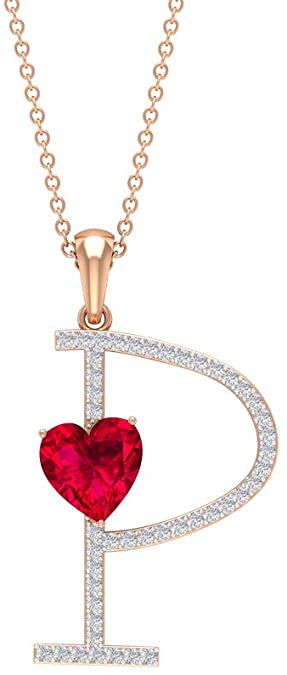 1.6 CT Ruby and Moissanite Letter P Pendant 18K Rose Gold Alphabet Jewelry