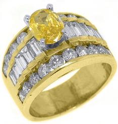 14k Yellow Gold Oval Yellow Diamond and Baguette Engagement Ring 3.56 Carats