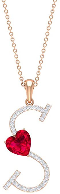 1.6 CT Ruby and Moissanite Letter S Pendant 18K Rose Gold Alphabet Jewelry