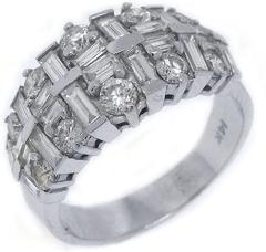 14k White Gold 2.65 Carats Round & Baguette Cut Diamond Ring Wedding Band