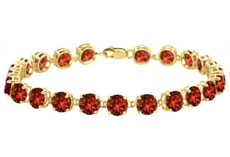 14K Yellow Gold Prong Set Round Garnet Bracelet 12.00 CT TGW