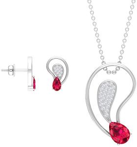 Diamond and Ruby Jewelry 1.60 CT, Gold Pendant Set with Earrings White Gold