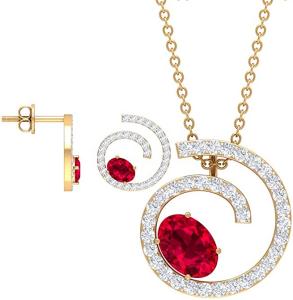 Diamond and Ruby Jewelry 2.21 CT, Gold Pendant Set with Earrings