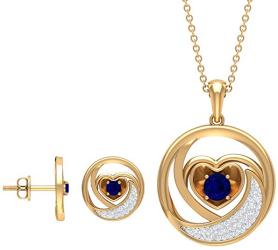 Blue Sapphire and Diamonds Earring and Necklaces Set