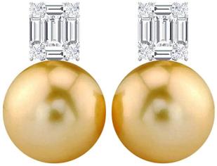 15 CT 10 MM South Sea Pearl And Baguette Shape Diamond Earring