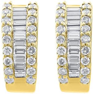 Baguette and Round Diamond Earrings 14K Yellow Gold 1.50 Carats Diamonds