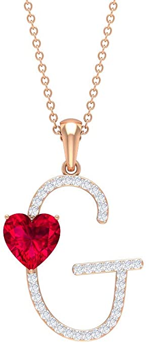 1.6 CT Ruby and Moissanite Letter G Pendant 18K Rose Gold Alphabet Jewelry