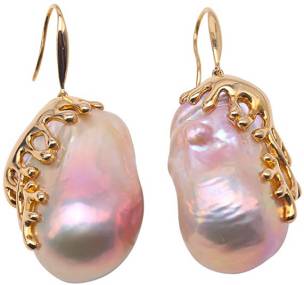 JYX Pearl 18K Gold Earrings AAA Natural Purple Baroque Pearl Earrings