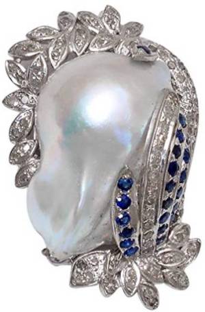 Baroque Pearl Blue Sapphire Champagne Diamond Stunning Jewelry Pendant