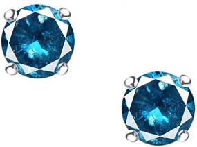 Round Cut Blue Natural Diamond Solitaire Stud Earrings in 14K Solid Gold (0.25 Cttw to 2 Cttw)