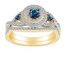 BLUE BRIDAL SET Natural Diamond Wedding Engagement Ring Band Set in 14k Solid Gold