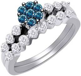 10kt Solid Gold Womens Round Blue Color Enhanced Diamond Bridal Wedding Engagement Ring Band Set 1.00 Cttw