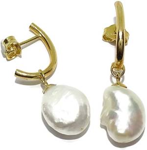 Baroque Pearl Teardrop Earrings 18K Yellow Gold