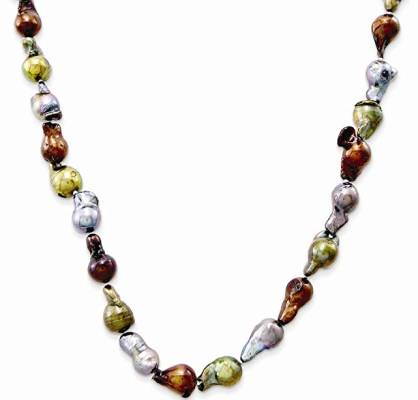 Jewelry Necklaces Pearls Green Peacock Brown Baroque 10.5-11mm FW Cultured Pearl Necklace