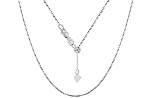 14k White Gold Adjustable Box Link Chain Necklace