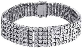 5 Row Mens Diamond Bracelet .925 Sterling Silver Round Cut 2 Ct