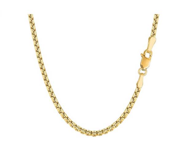 14k REAL Yellow or White Solid Gold 3.4mm Shiny Round-Box Chain Necklace