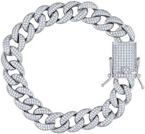 925 Sterling Silver Mens 14mm 9 Inch CZ Cubic Zirconia Simulated Diamond Miami Curb Bracelet Jewelry Gifts for Men
