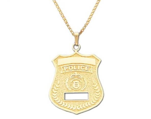 14k Yellow Gold Police Officer Badge Box Chain Necklace