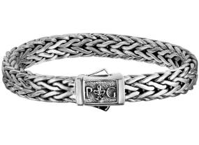 Sterling Silver With Rhodium Finish Square Weave Mens Bracelet