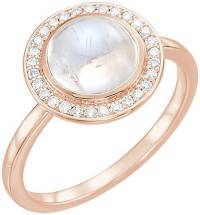 14K Rose Gold Rainbow Celestial Moonstone Round Rainbow Moonstone 0.13 Dwt Diamond Ring