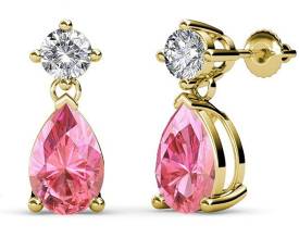 Pear Pink Tourmaline and Diamond Dangling Stud Earrings 1.53 ctw in 14K Yellow Gold