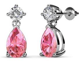 Pear Pink Tourmaline and Diamond Dangling Stud Earrings 1.53 ctw in 14K White Gold